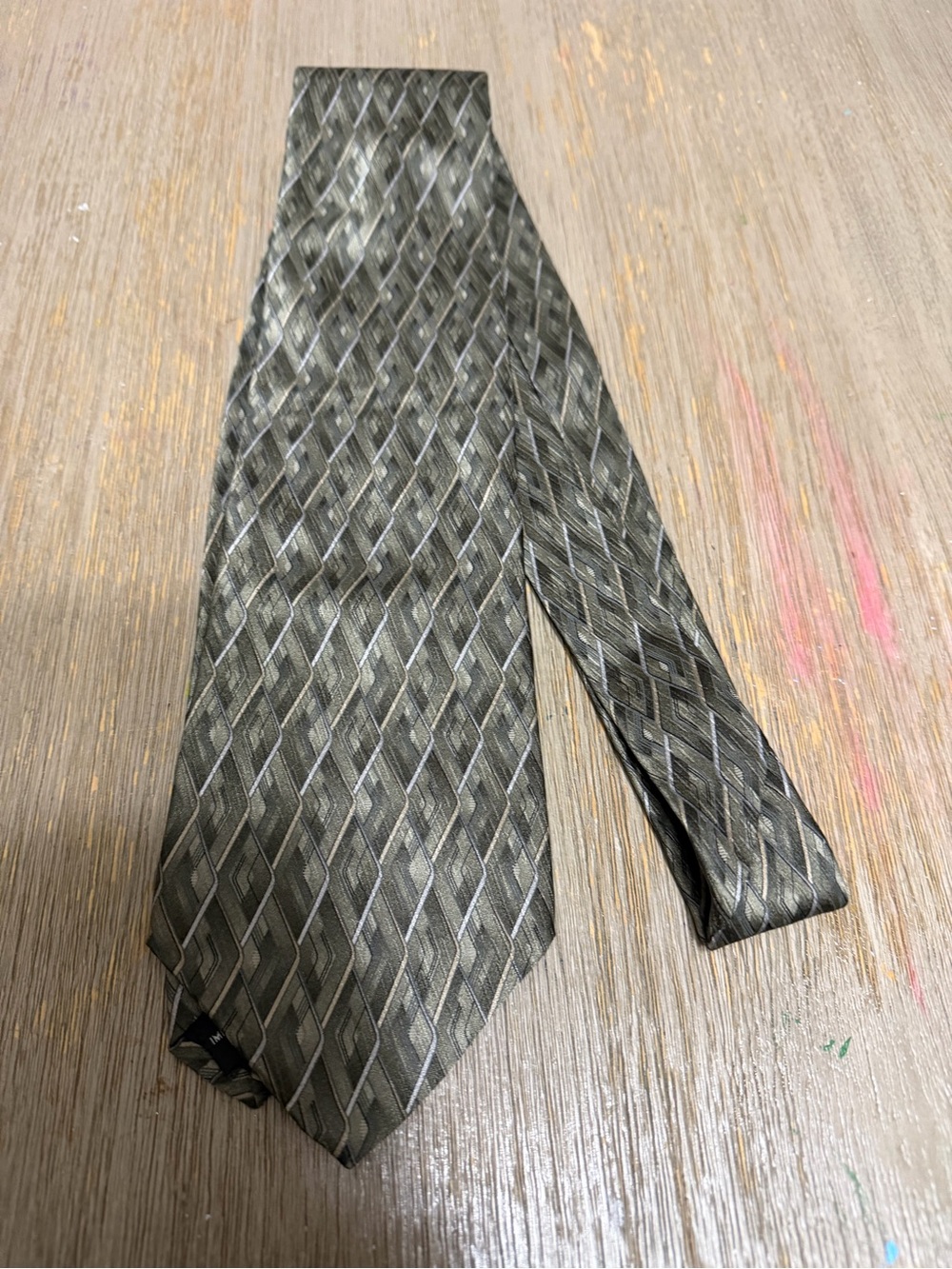 Arrow Vintage Olive Green Gray Geometric Diamond Men’s Necktie